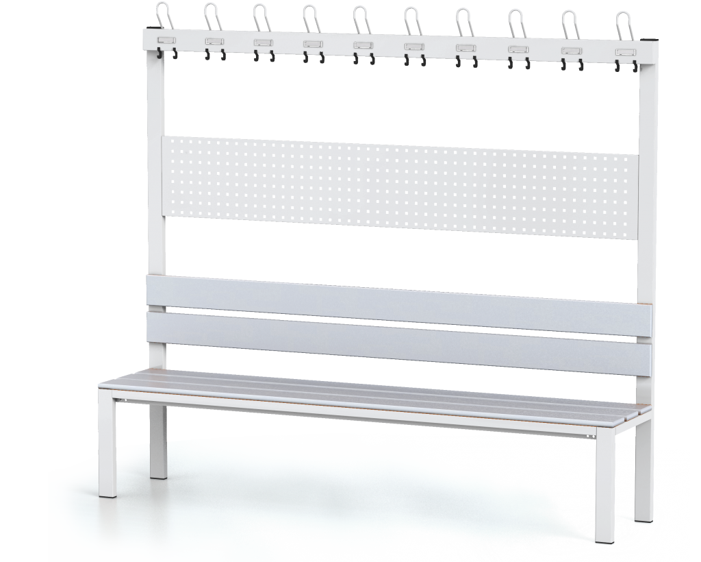 Lavice s opěradlem a věšáky, PVC latě - základní provedení 1800 x 2000 x 430